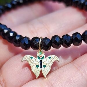 Sydney Evan 14K Yellow Gold Black Spinel & Emerald Enamel Moth Bracelet
